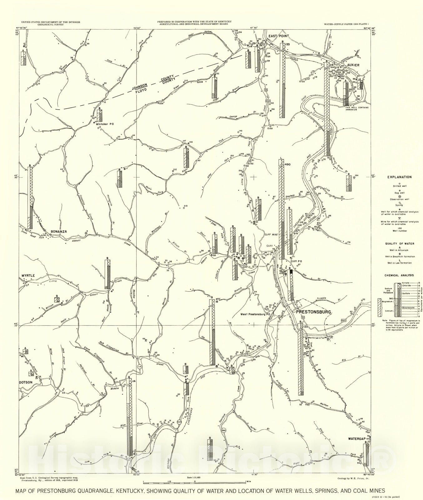 Map : Geology and ground-water resources of the Prestonberg quadrangle, Kentucky, 1956 Cartography Wall Art :