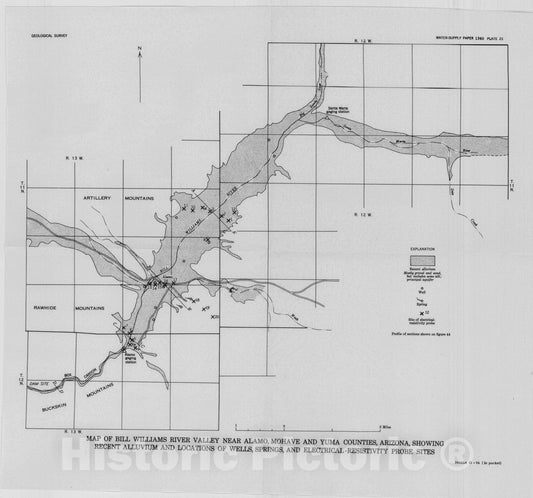 Map : Water resources of Bill Williams River valley near Alamo, Arizona, 1956 Cartography Wall Art :