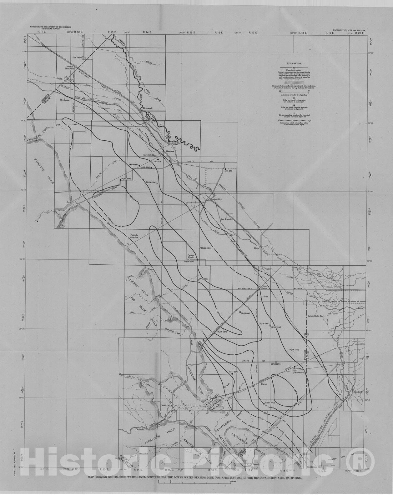 Map : Ground-water conditions in the Mendota - Huron area, Fresno and Kings Counties, California, 1957 Cartography Wall Art :