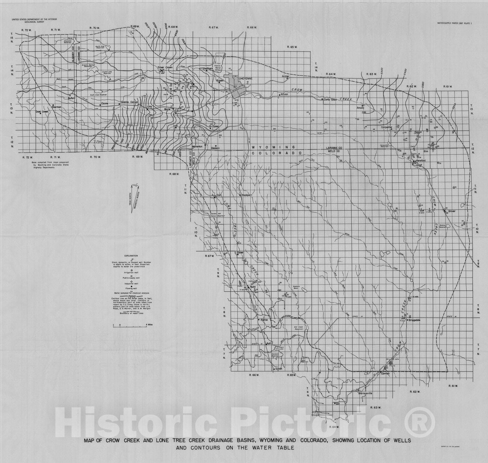 Map : Ground-water geology of parts of Laramie and Albany Counties, Wyoming, and Weld County, Colorado, with a section on chemical quality of the ground water, 1956 Cartography Wall Art :