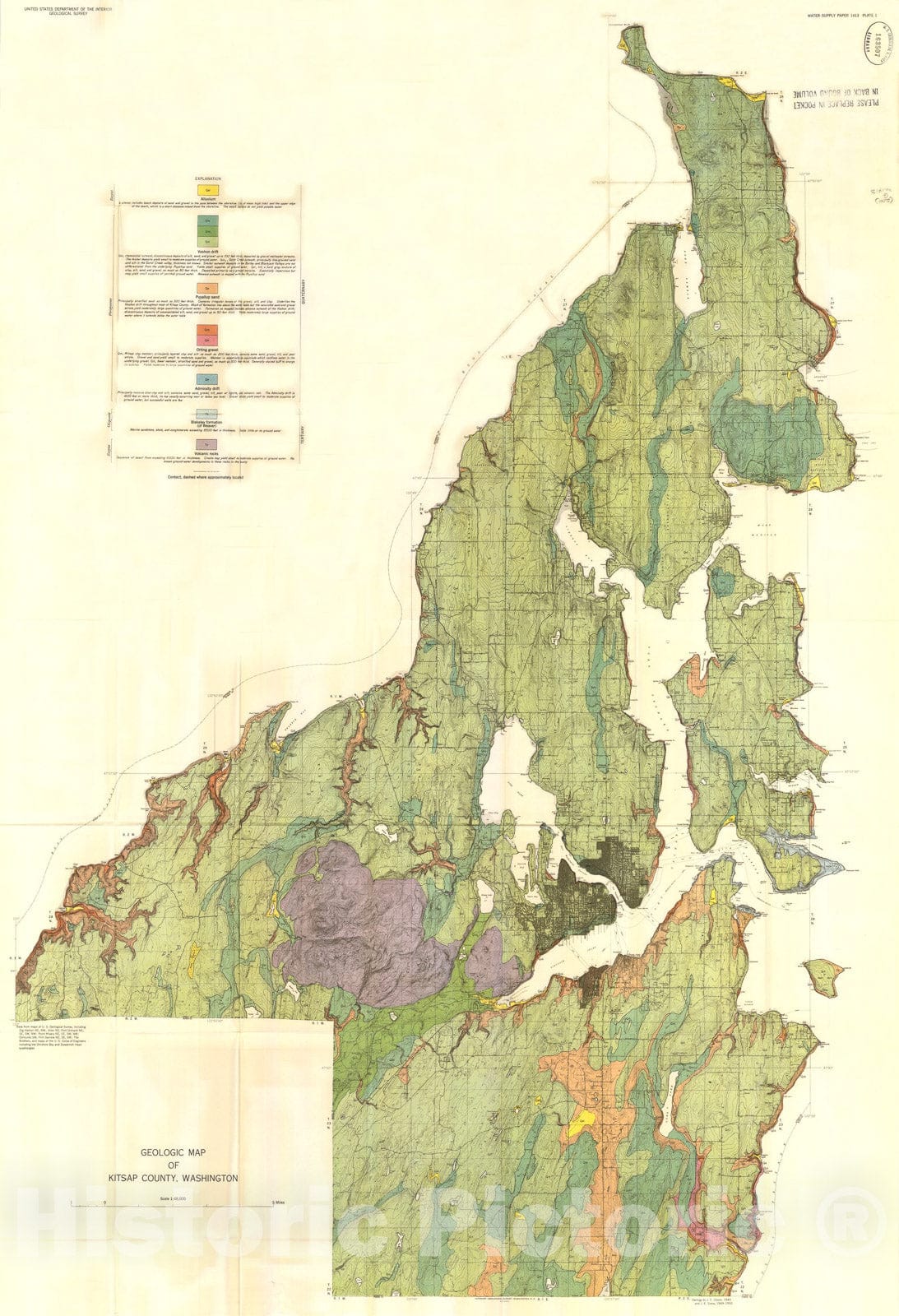 Map : Geology and ground-water resources of Kitsap County, Washington, 1957 Cartography Wall Art :