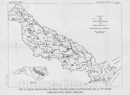 Map : Water resources of the Neuse River basin, North Carolina, 1957 Cartography Wall Art :