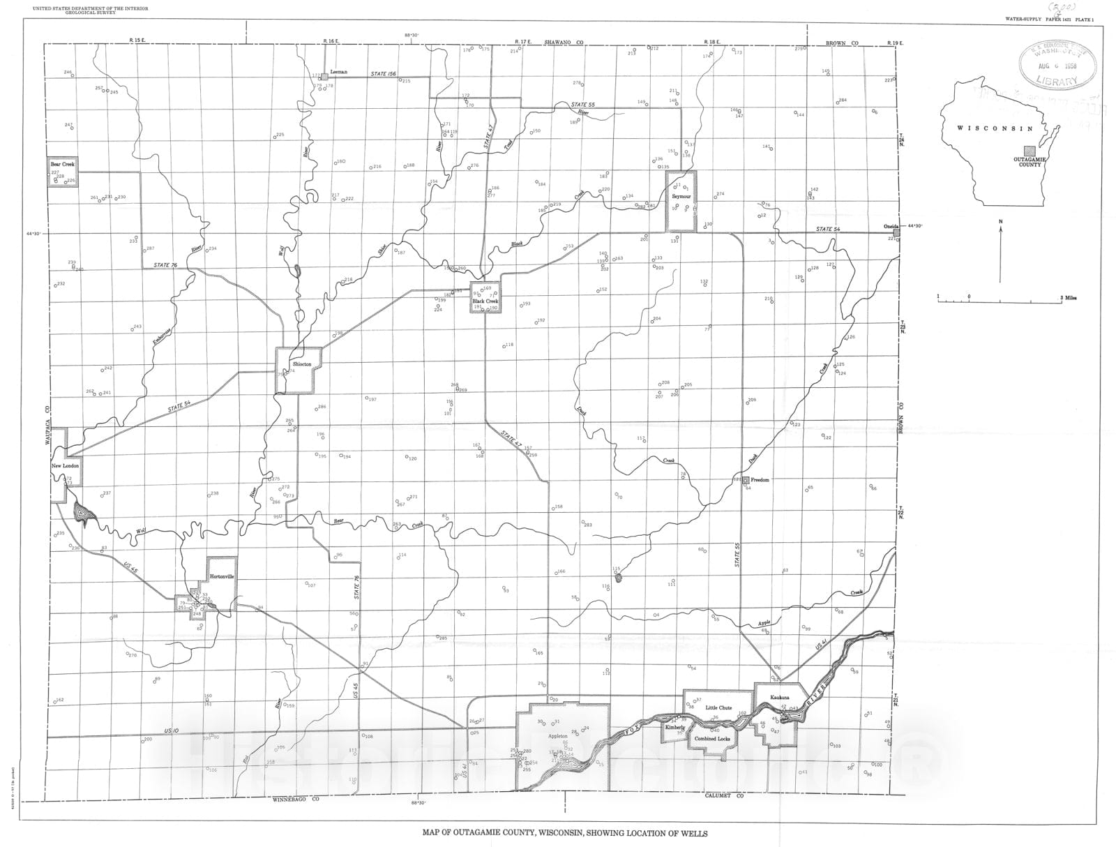 Map : Geology and ground-water resources of Outagamie County, Wisconsin, 1957 Cartography Wall Art :