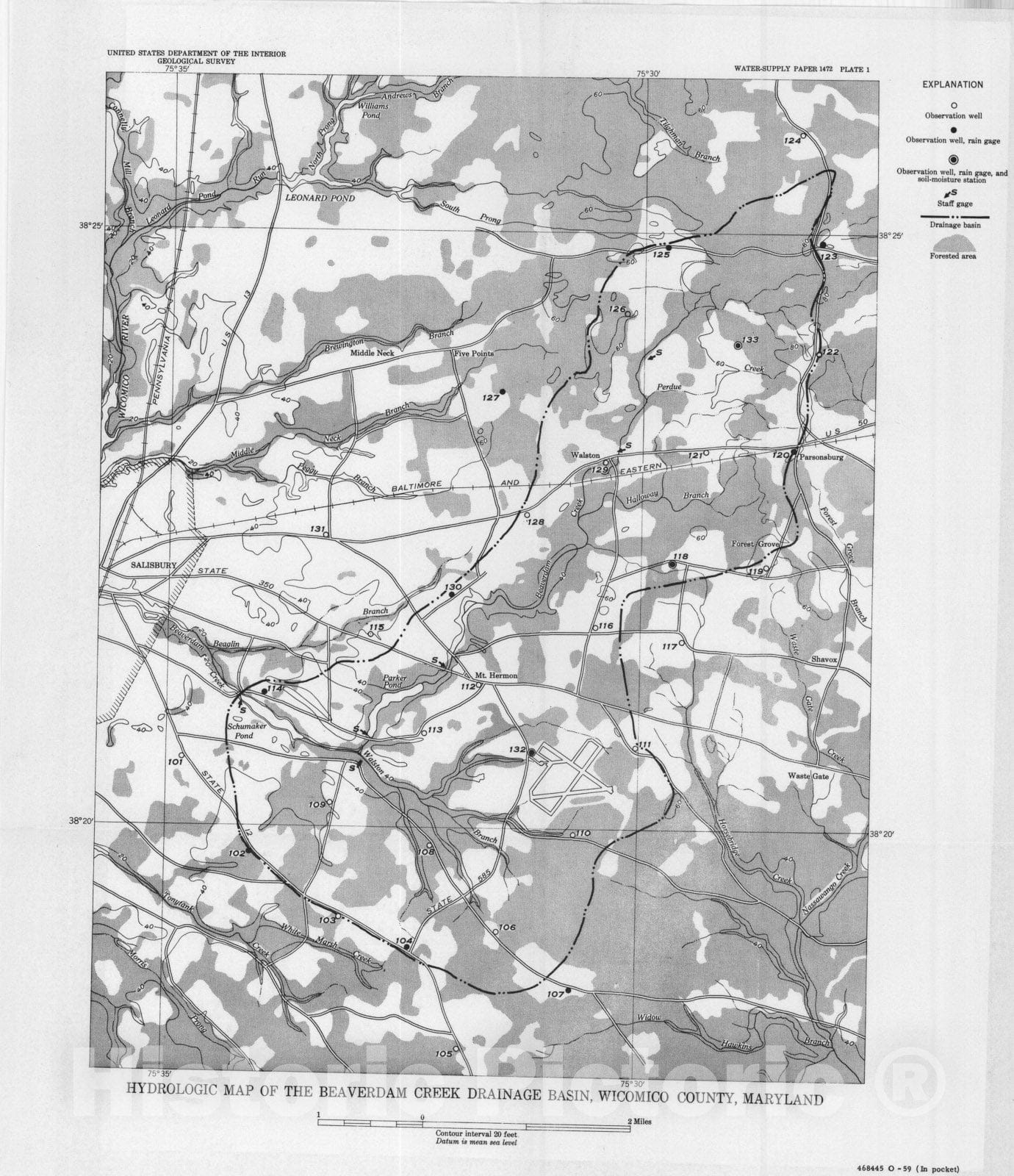Map : Hydrologic budget of the Beaverdam Creek basin, Maryland, 1959 Cartography Wall Art :