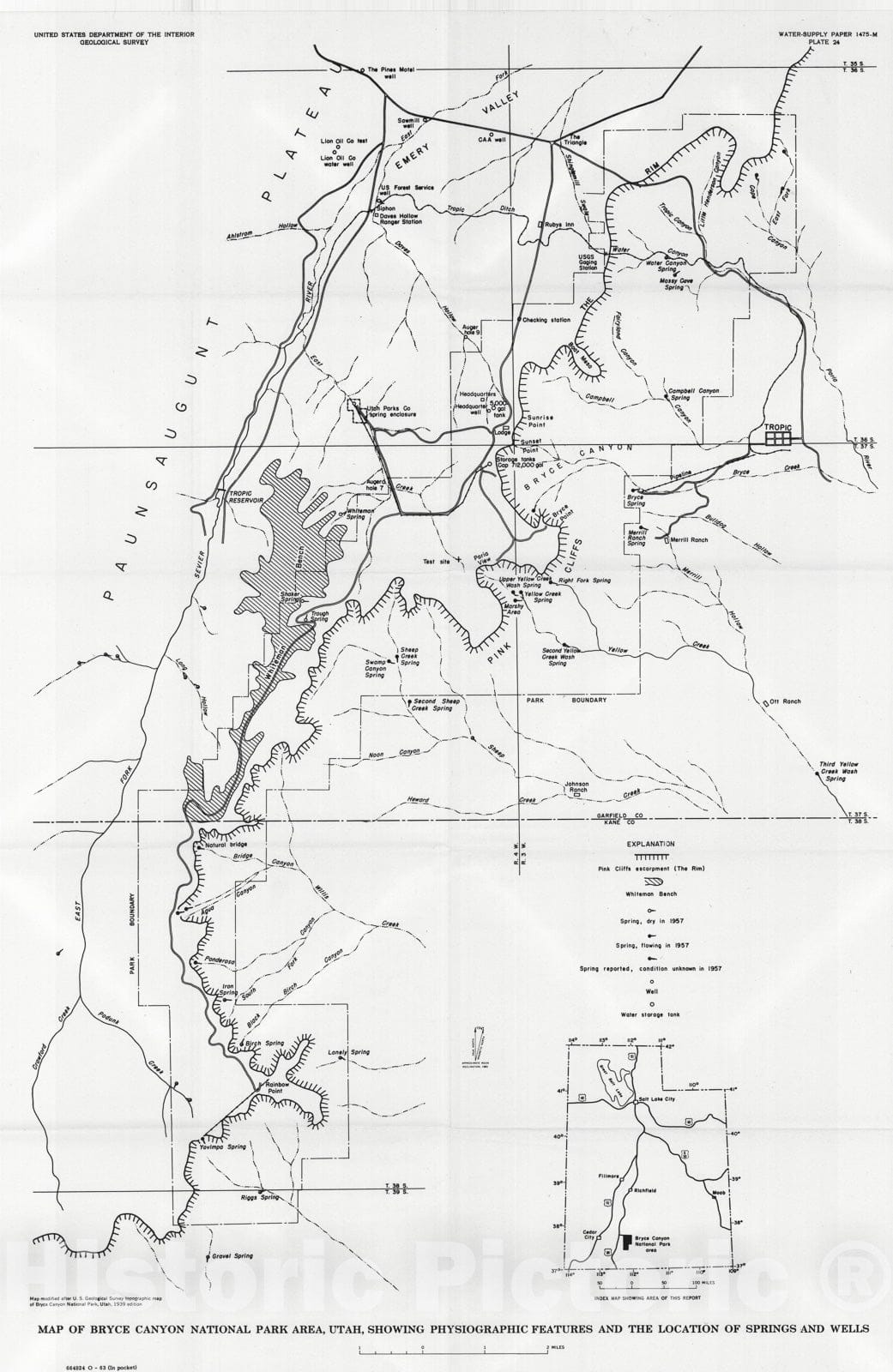 Map : Ground-water resources of the Bryce Canyon National Park area, Utah, with a section on drilling of a test well, 1963 Cartography Wall Art :