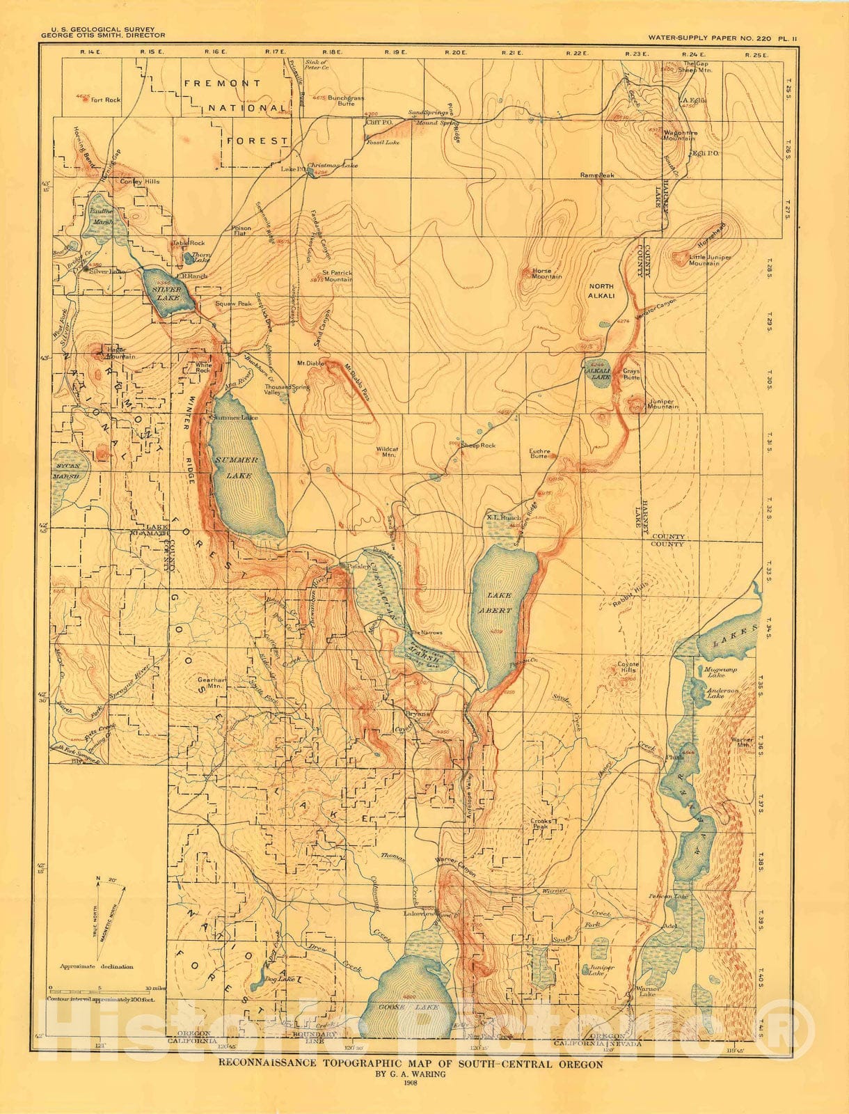 Map : Geology and water resources of a portion of south-central Oregon, 1908 Cartography Wall Art :
