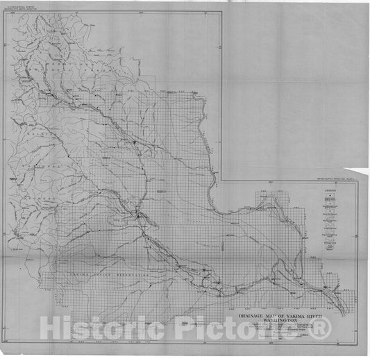 Map : Water powers of the Cascade Range, part III. Yakima River Basin, 1916 Cartography Wall Art :