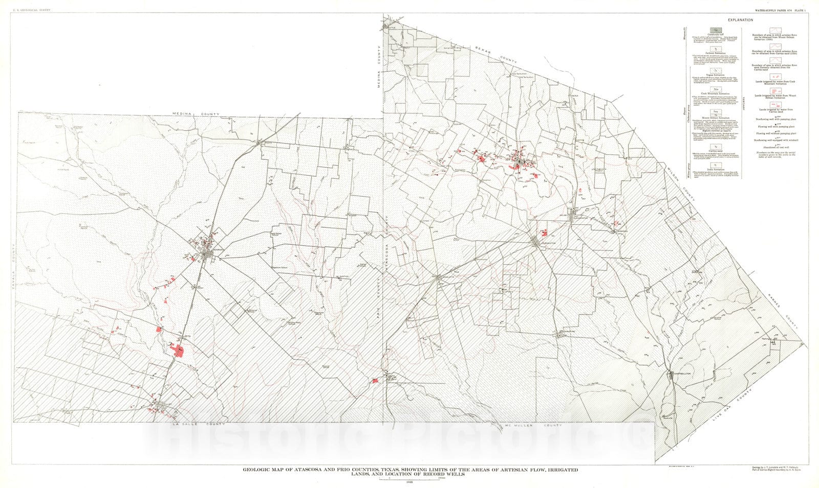 Map : Geology and ground-water resources of Atascosa and Frio Counties, Texas, 1935 Cartography Wall Art :