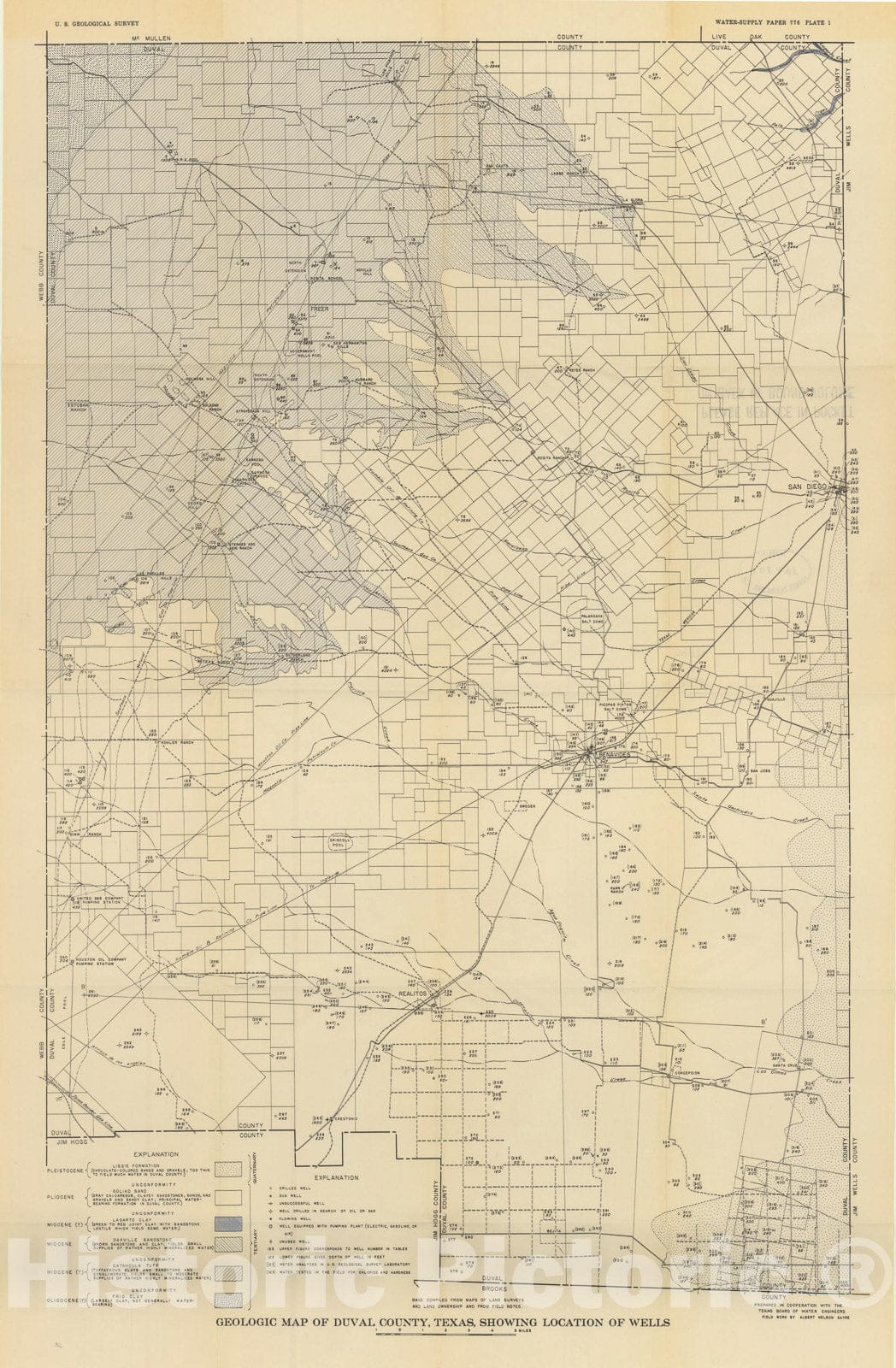 Map : Geology and ground-water resources of Duval County, Texas, 1937 Cartography Wall Art :