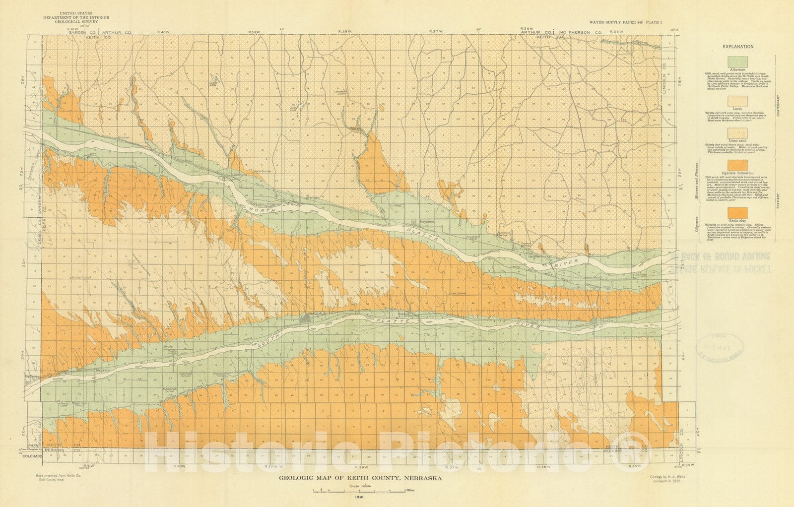 Map : Ground water in Keith County, Nebraska, 1941 Cartography Wall Art :