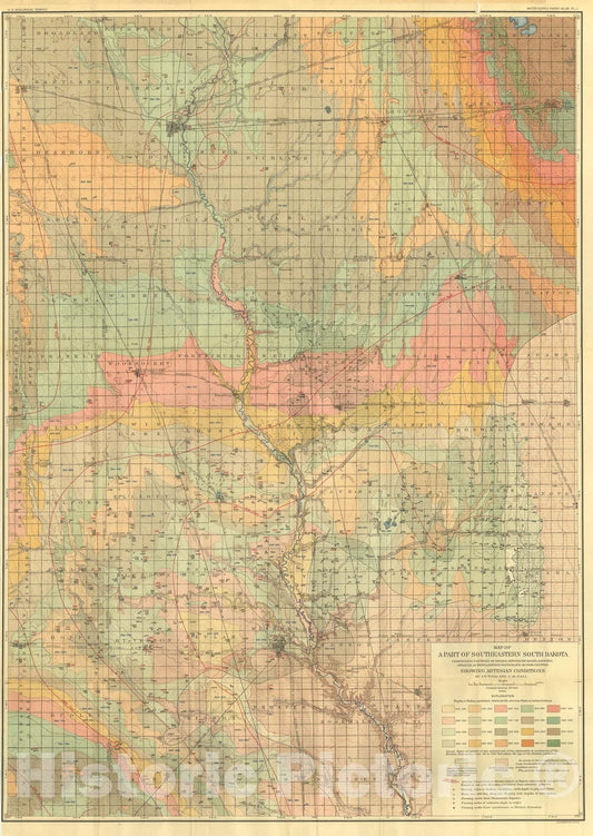 Map : Geology and water resources of part of the lower James River Valley, South Dakota, 1904 Cartography Wall Art :