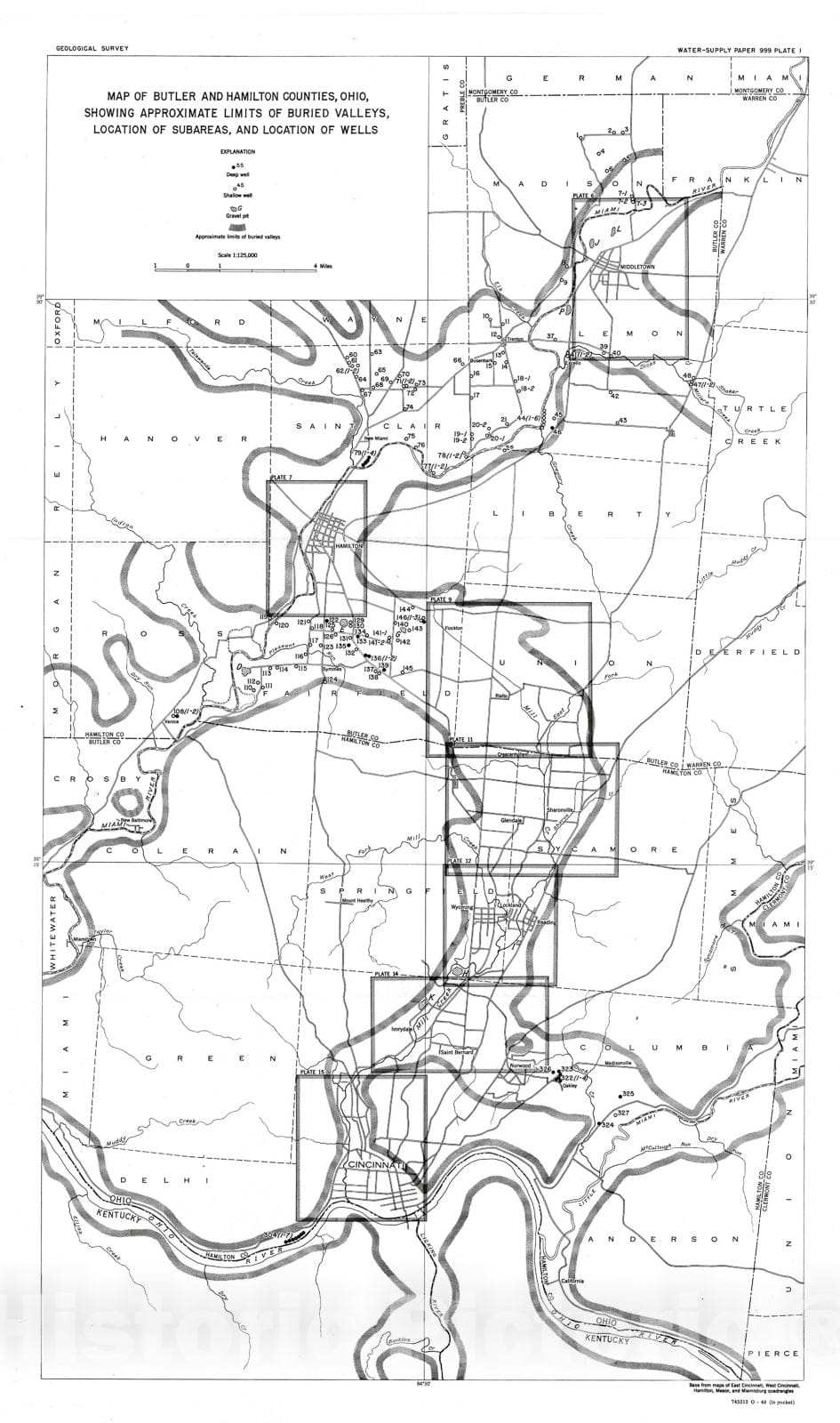 Map : Ground-water resources of the Cincinnati area, Butler and Hamilton Counties, Ohio, 1948 Cartography Wall Art :