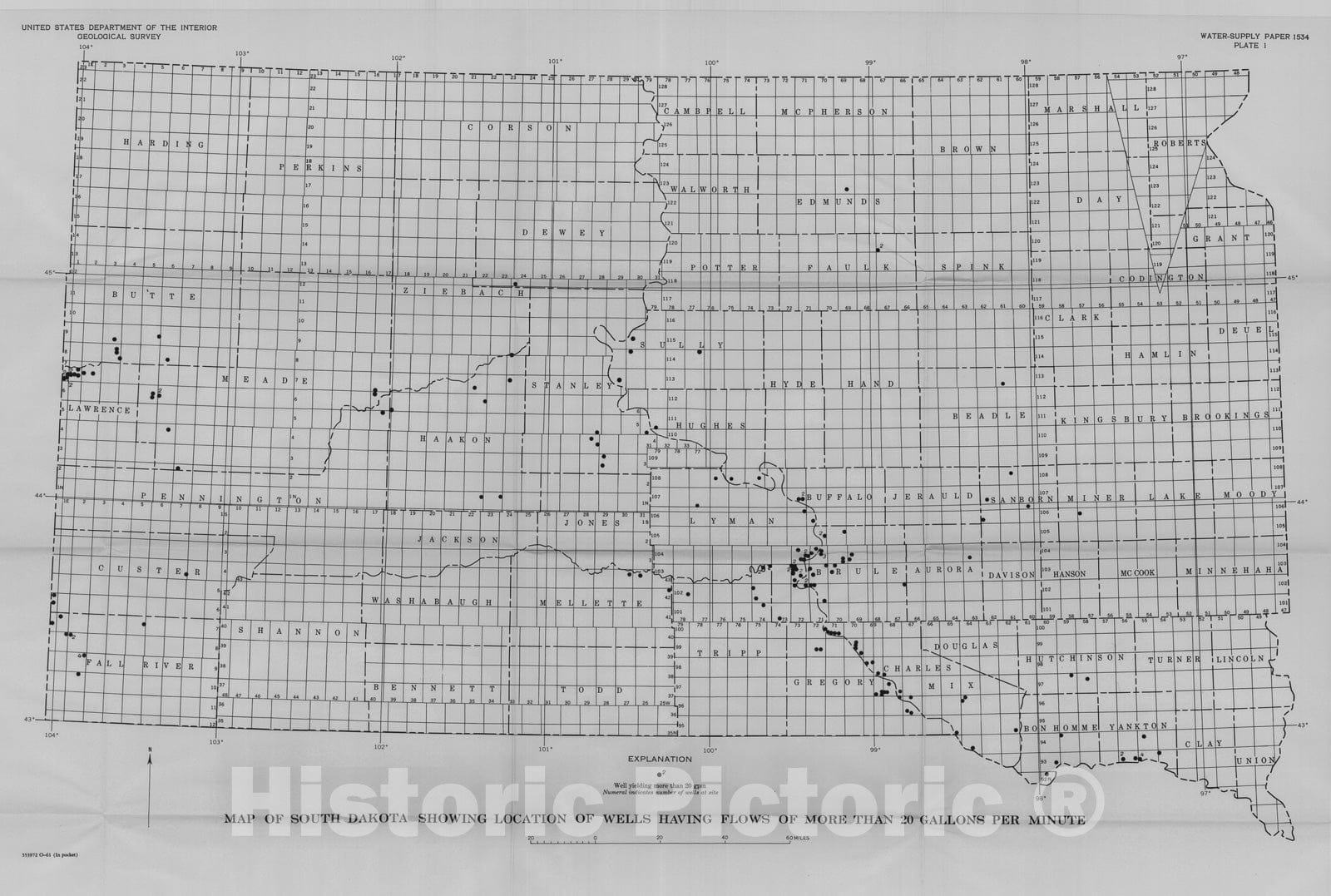 Map : Progress report on wells penetrating artesian aquifers in South Dakota, 1961 Cartography Wall Art :