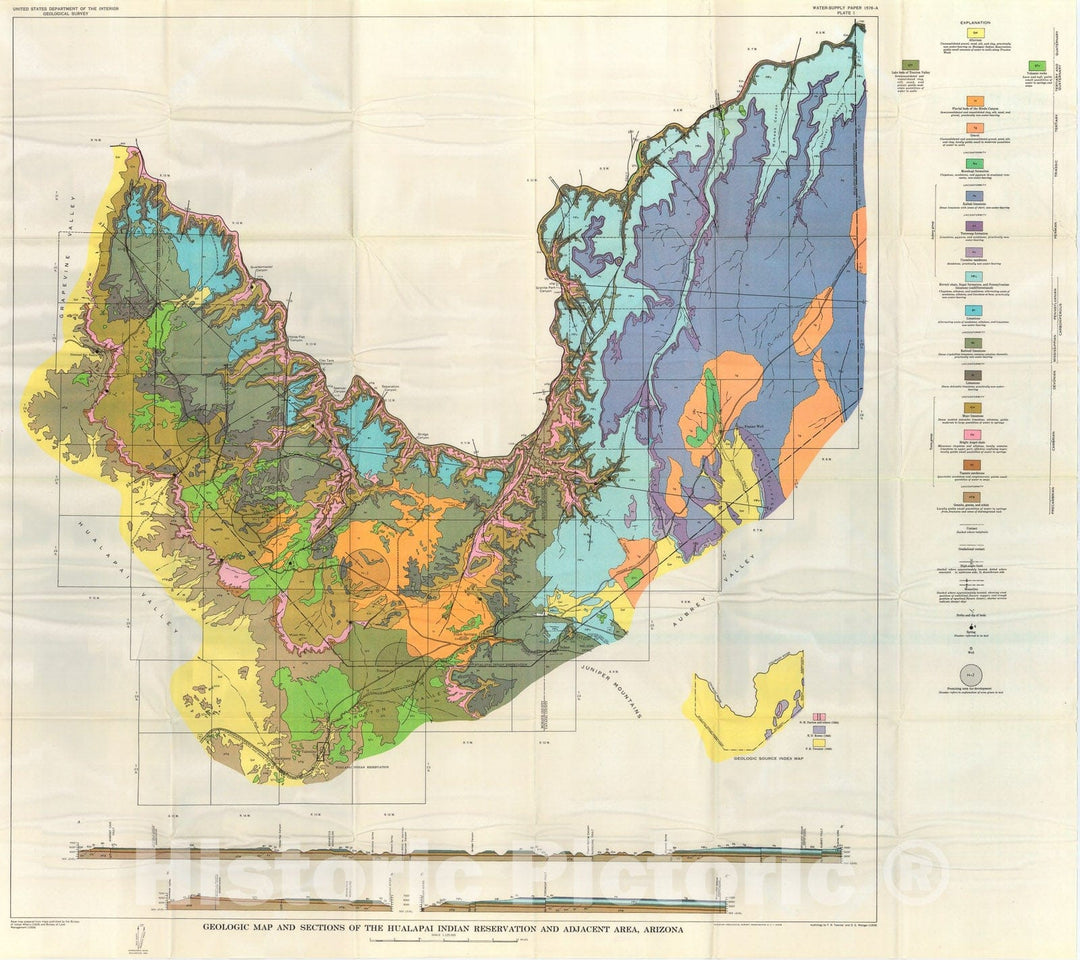 Map : Geology and promising areas for ground-water development in the Hualapai Indian Reservation, Arizona, 1962 Cartography Wall Art :