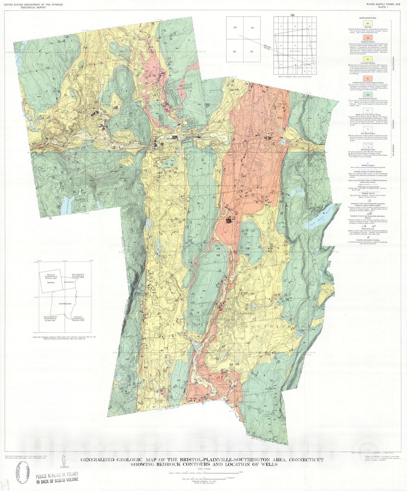 Map : Geology and ground-water resources of the Bristol - Plainville - Southington area, Connecticut, 1964 Cartography Wall Art :
