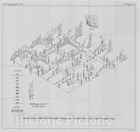 Map : Geology and ground-water conditions of Clark County, Washington, with a description of a major alluvial aquifer along the Columbia River, 1964 Cartography Wall Art :