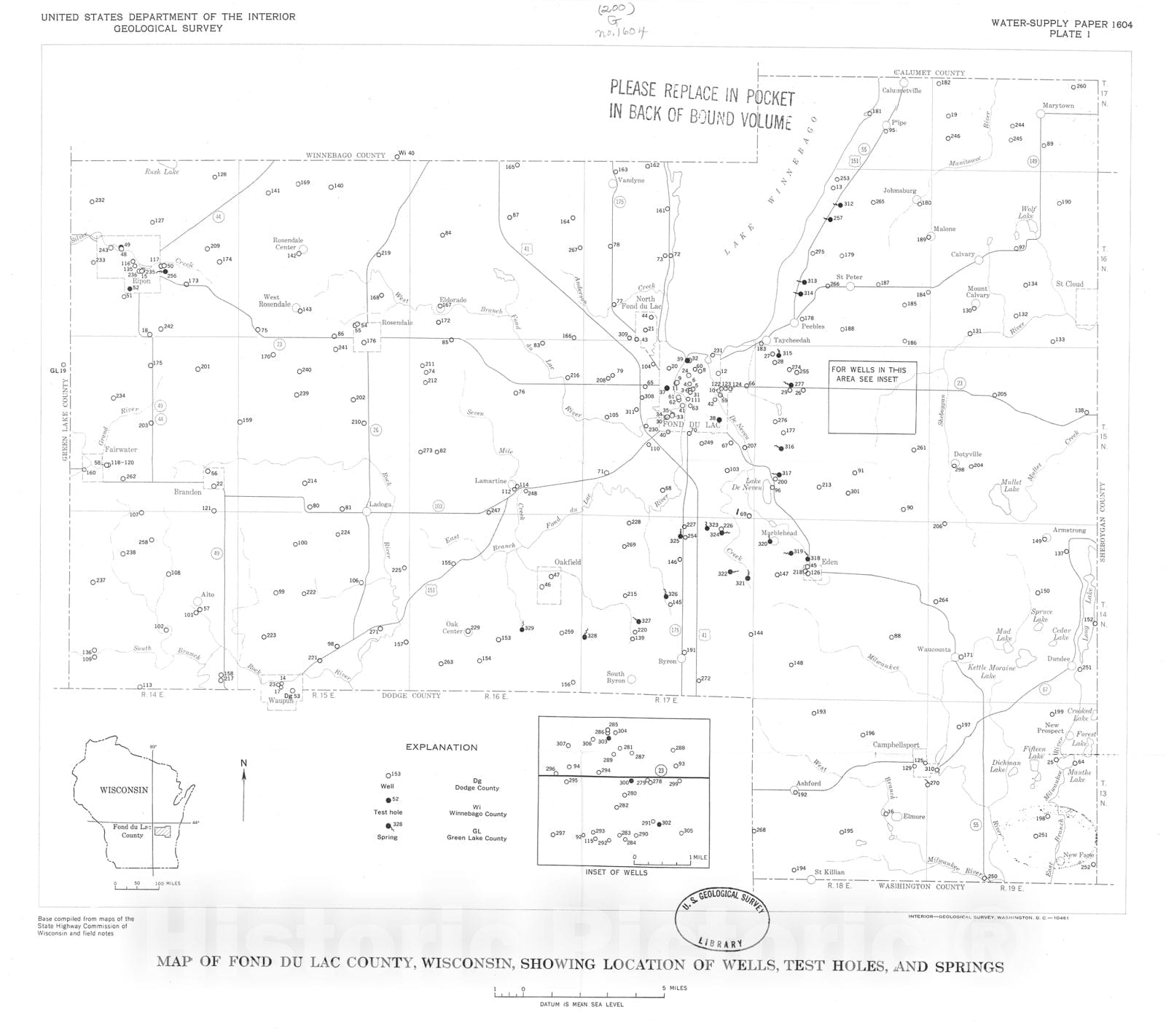 Map : Geology and ground-water resources of Fond du Lac County, Wisconsin, 1962 Cartography Wall Art :
