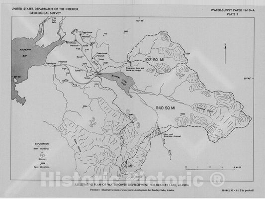 Map : Waterpower resources of the Bradley River basin, Kenai Peninsula, Alaska, 1961 Cartography Wall Art :