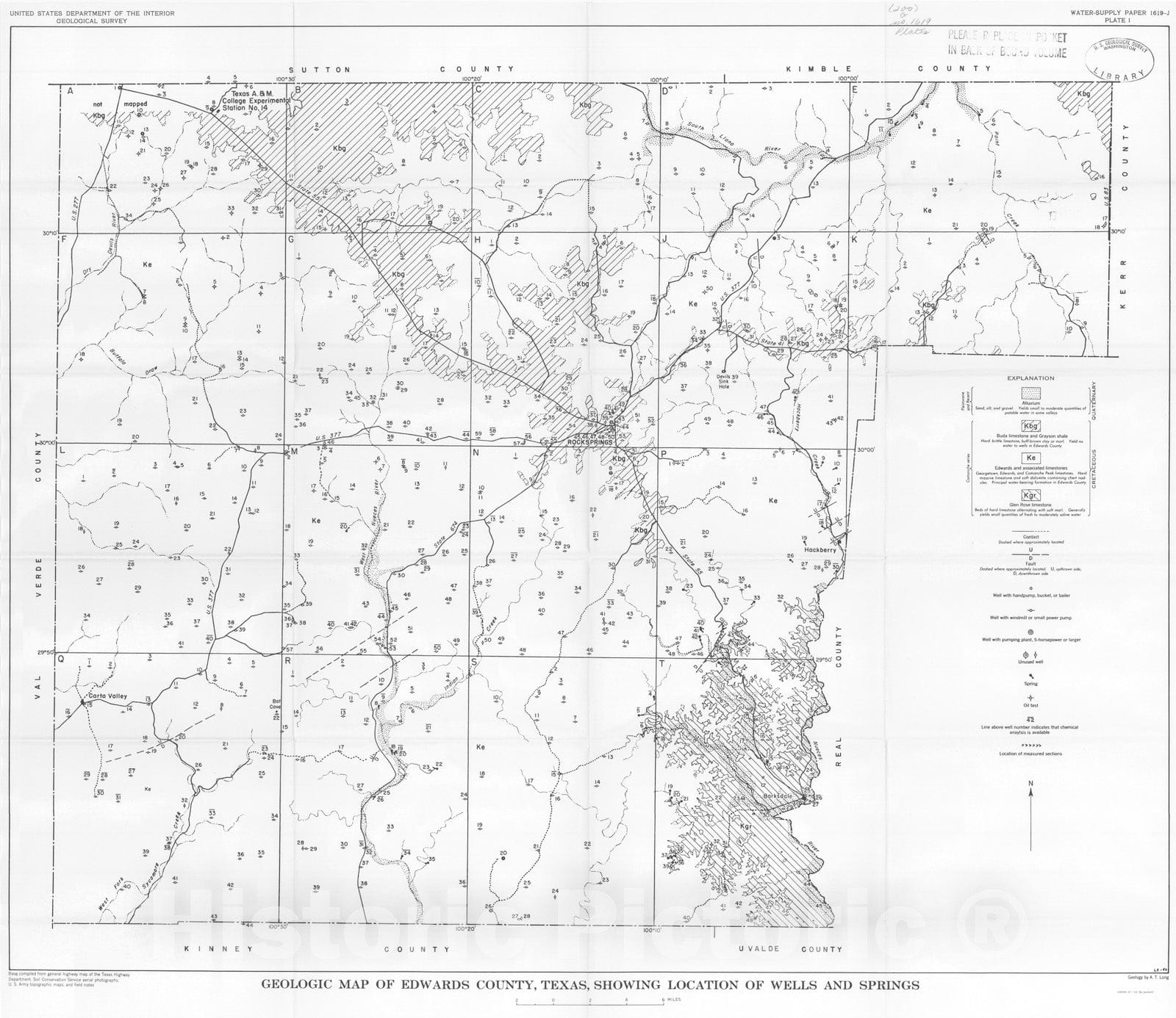 Map : Ground-water geology of Edwards County, Texas, 1962 Cartography Wall Art :
