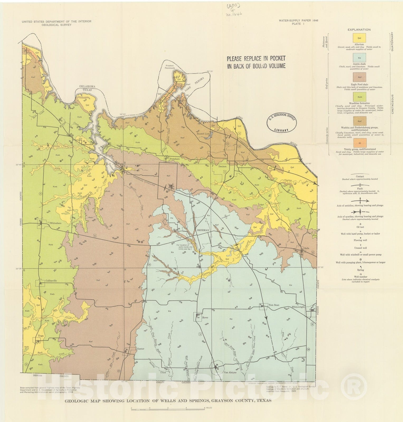 Map : Ground-water geology of Grayson County, Texas, 1963 Cartography Wall Art :