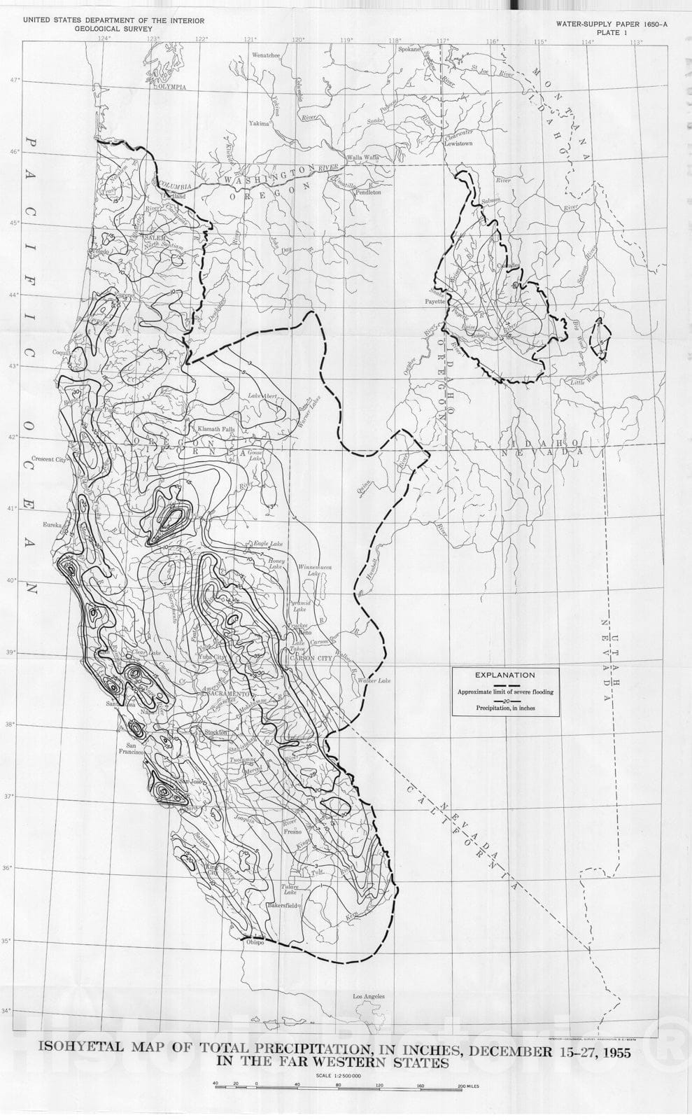 Map : Floods of December 1955 - January 1956 in the far western states, part 1. description, 1963 Cartography Wall Art :