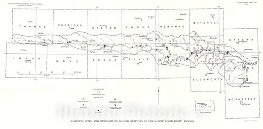 Map : Chemical quality of surface waters and sedimentation in the Saline River basin, Kansas, 1964 Cartography Wall Art :