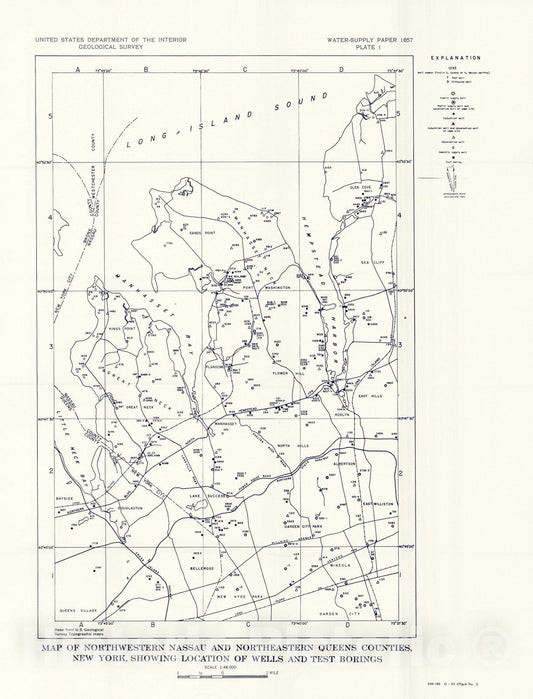 Map : Hydrogeology of northwestern Nassau and northeastern Queens Counties, Long Island, New York, 1963 Cartography Wall Art :