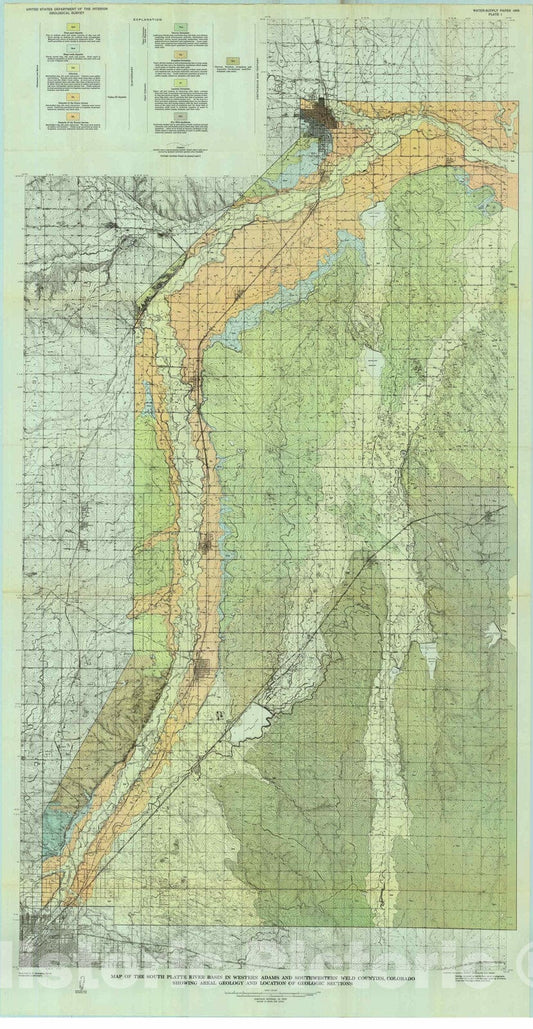 Map : Ground-water resources of the South Platte River basin in western Adams and southwestern Weld Counties, Colorado, 1964 Cartography Wall Art :