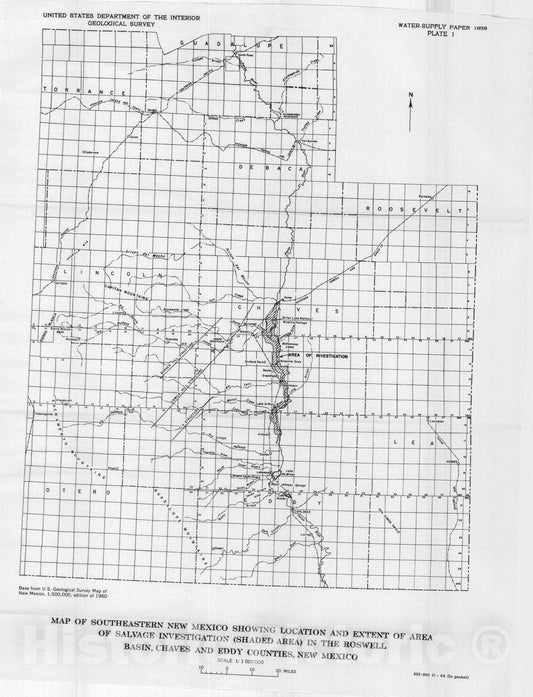 Map : An appraisal of potential ground-water salvage along the Pecos River between Acme and Artesia, New Mexico, 1964 Cartography Wall Art :