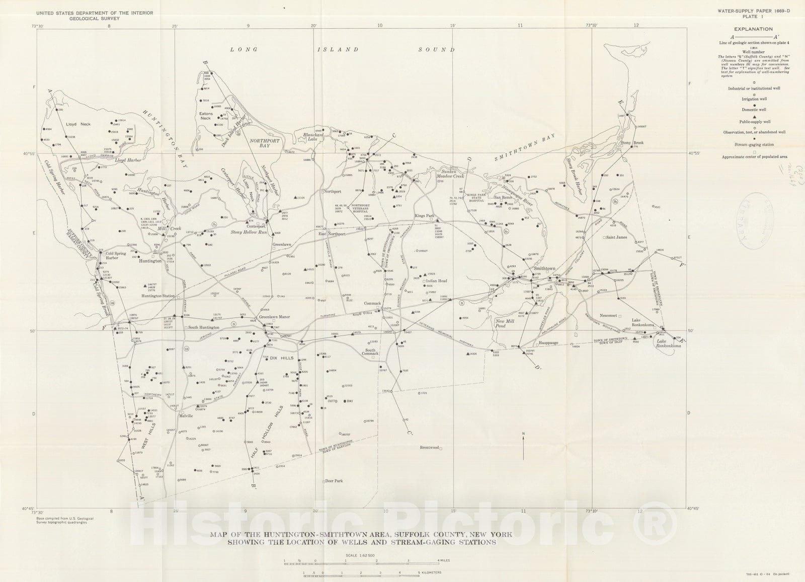 Map : Hydrogeology of the Huntington - Smithtown area, Suffolk County, New York, 1964 Cartography Wall Art :