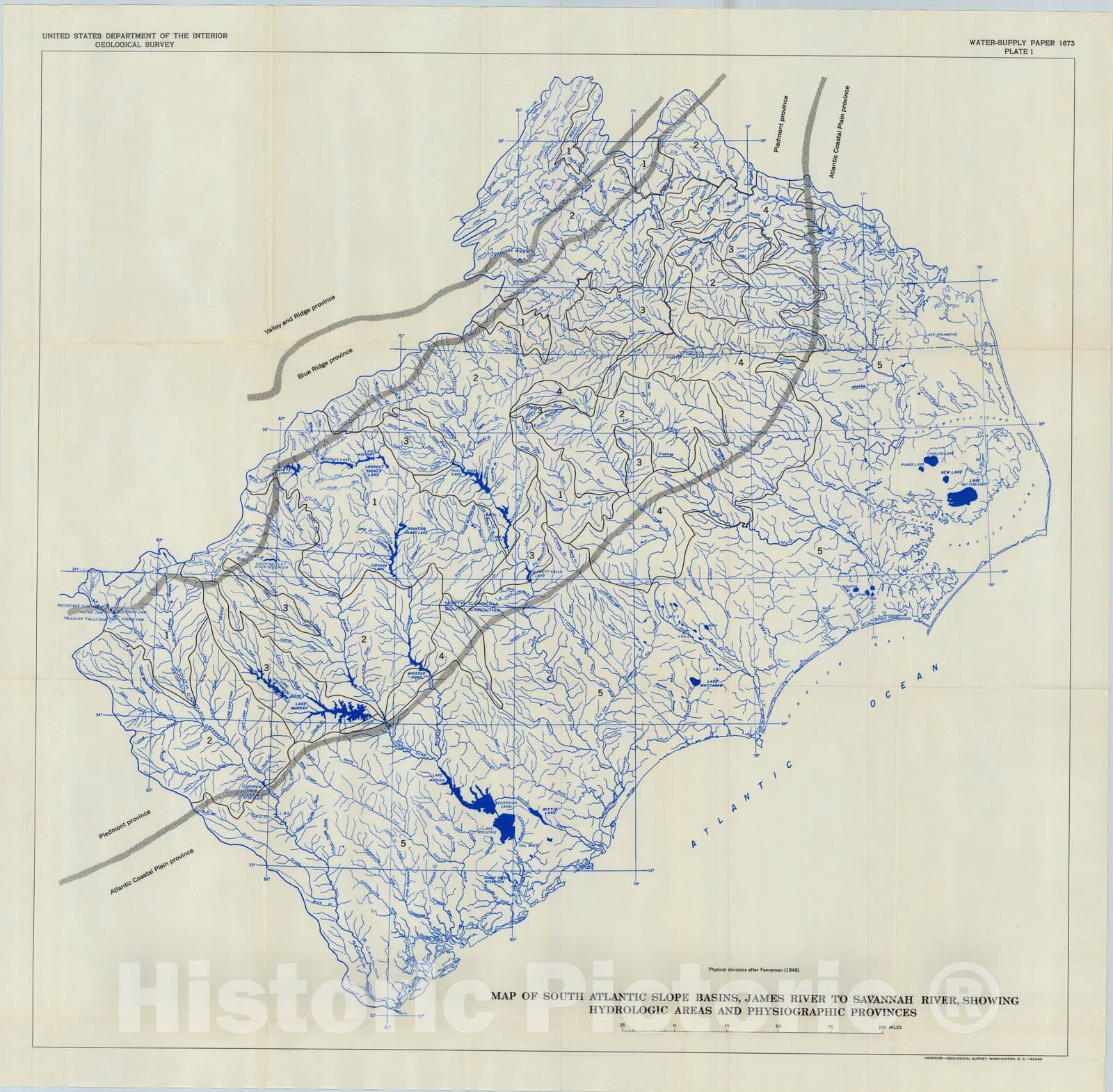 Map : Magnitude and frequency of floods in the Unites States, part 2-A. South Atlantic slope basins, James River to Savannah River, 1964 Cartography Wall Art :