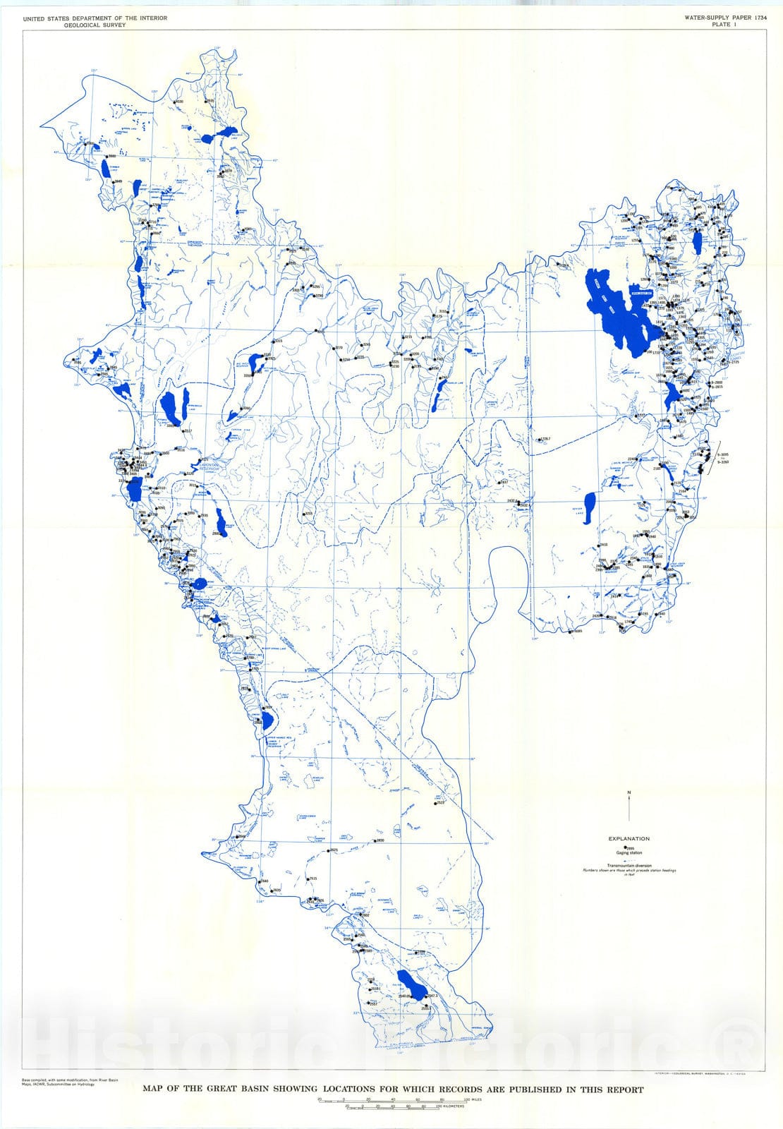 Map : Compilation of records of surface waters of the United States, October 1950 to September 1960, part 10. the Great Basin, 1963 Cartography Wall Art :