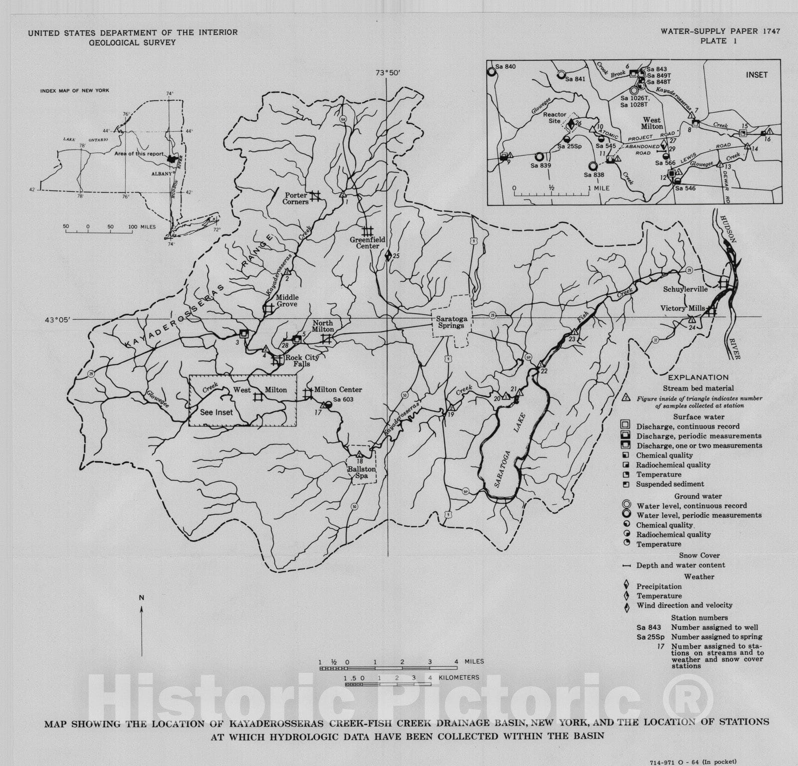 Map : Geology and hydrology of the West Milton area, Saratoga County, New York, 1964 Cartography Wall Art :