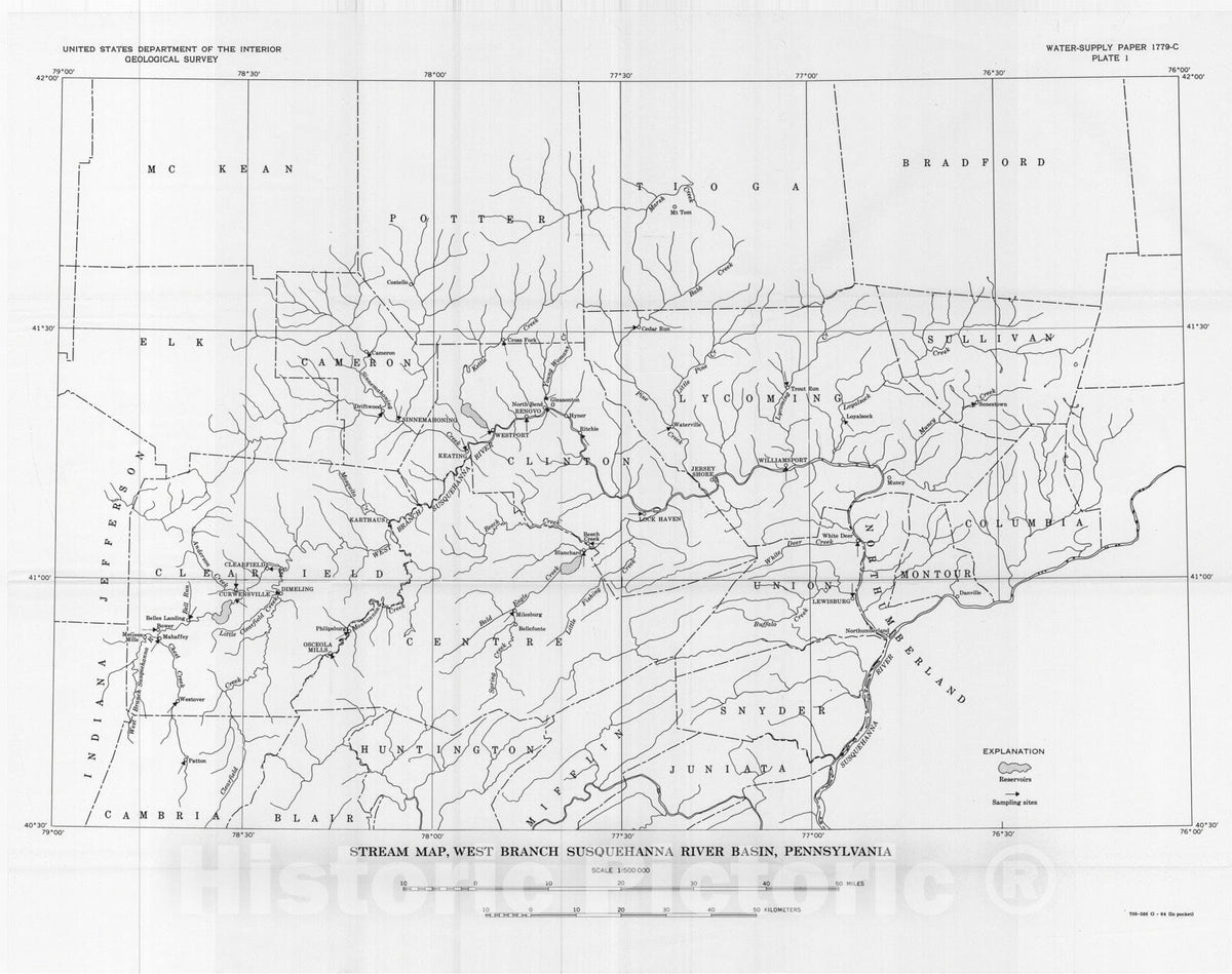 Map : Chemical quality of surface water in the west branch, Susquehanna River basin, Pennsylvania, 1964 Cartography Wall Art :