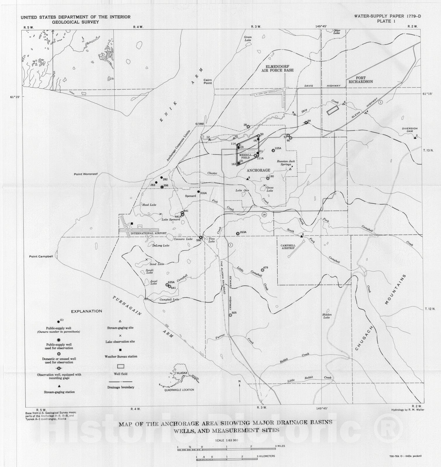 Map : Hydrology and the effects of increased ground-water pumping in the Anchorage area, Alaska, 1964 Cartography Wall Art :