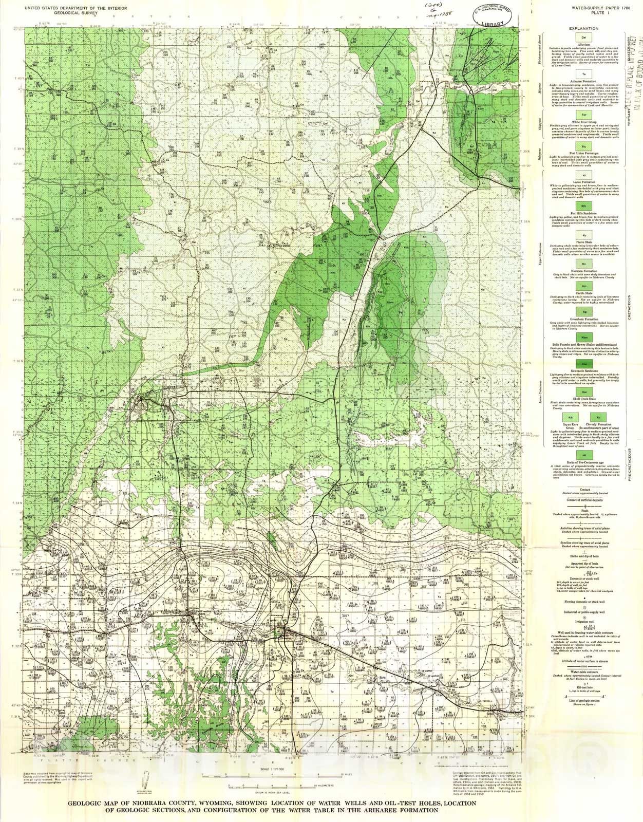 Map : Ground-water resources and geology of Niobrara County, Wyoming, with a section on chemical quality of the ground water, 1965 Cartography Wall Art :