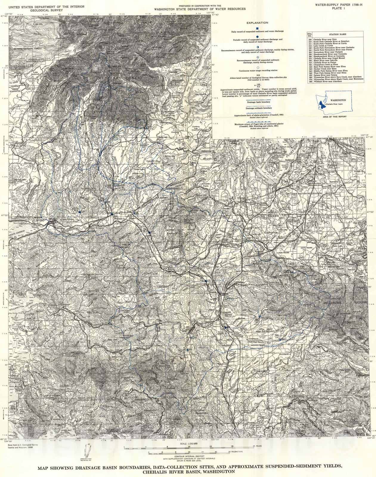 Map : Sediment transport by streams in the Chehalis River basin, Washington, October 1961 to September 1965, 1971 Cartography Wall Art :