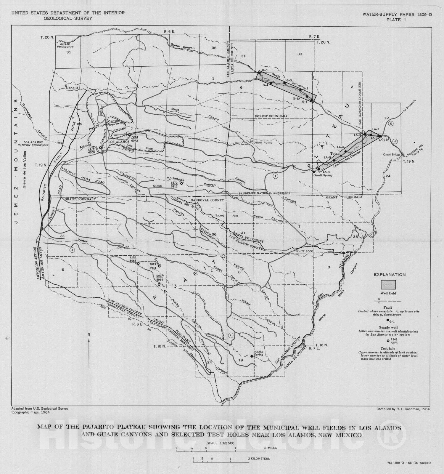 Map : An evaluation of aquifer and well characteristics of municipal well fields in Los Alamos and Guaje Canyons, near Los Alamos, New Mexico, 1965 Cartography Wall Art :
