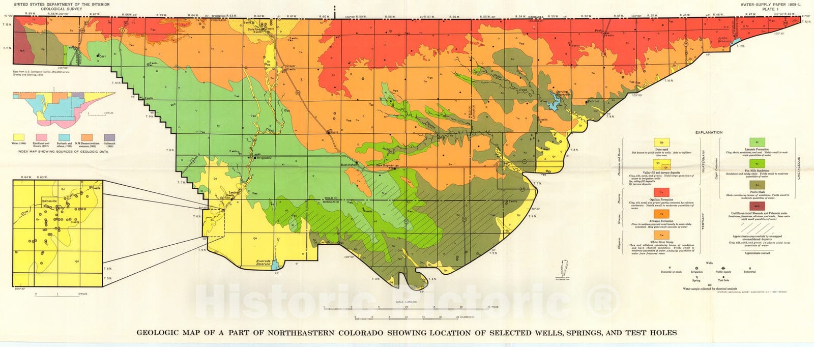 Map : Reconnaissance of the ground-water resources in parts of Larimer, Logan, Morgan, Sedgwick, and Weld Counties, Colorado, 1965 Cartography Wall Art :