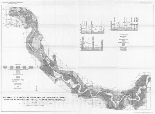 Map : Hydrology of the alluvium of the Arkansas River, Muskogee, Oklahoma, to Fort Smith, Arkansas, 1966 Cartography Wall Art :