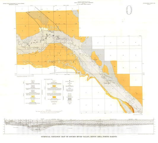 Map : Geohydrology of the Souris River Valley, in the vicinity of Minot, North Dakota, 1967 Cartography Wall Art :