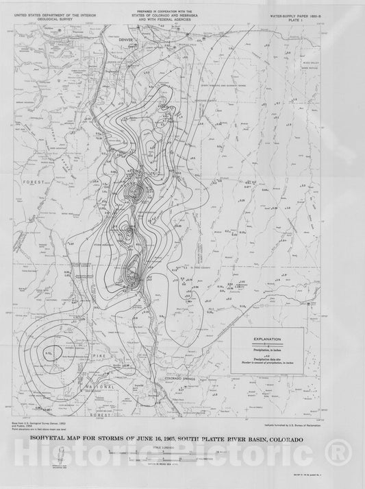 Map : Floods of June 1965 in South Platte River basin, Colorado, 1969 Cartography Wall Art :