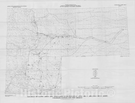 Map : Floods of June 1965 in Arkansas River basin, Colorado, Kansas, and New Mexico, 1974 Cartography Wall Art :