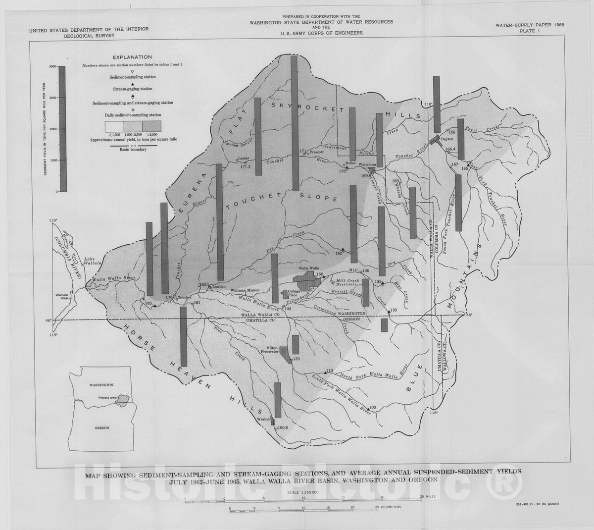 Map : Sediment transport by streams in the Walla Walla River basin, Washington and Oregon, July 1962 - June 1965, 1969 Cartography Wall Art :