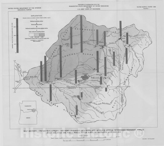 Map : Sediment transport by streams in the Walla Walla River basin, Washington and Oregon, July 1962 - June 1965, 1969 Cartography Wall Art :