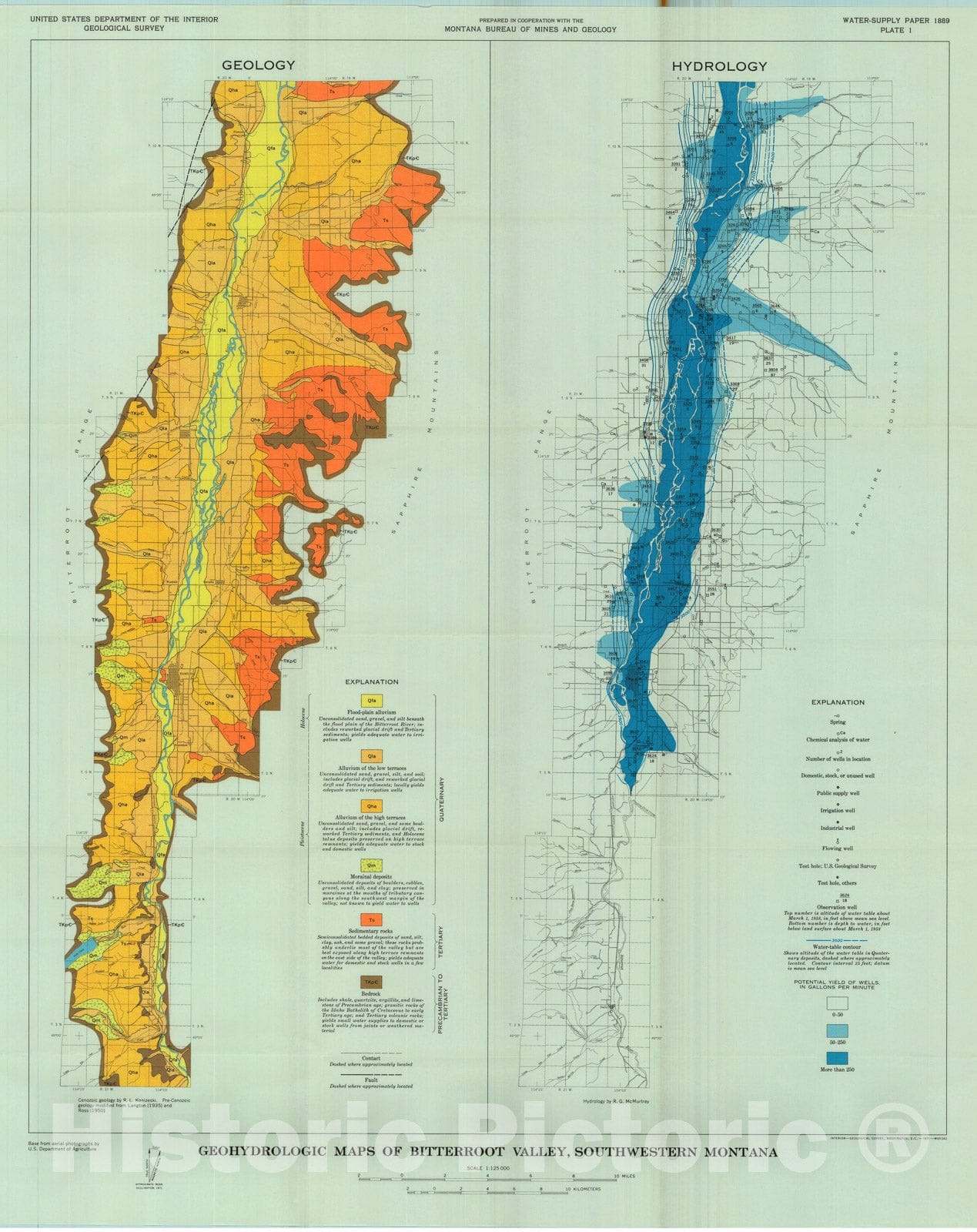 Map : Geology and water resources of the Bitterroot Valley, southwestern Montana, with a section on chemical quality of the water, 1972 Cartography Wall Art :