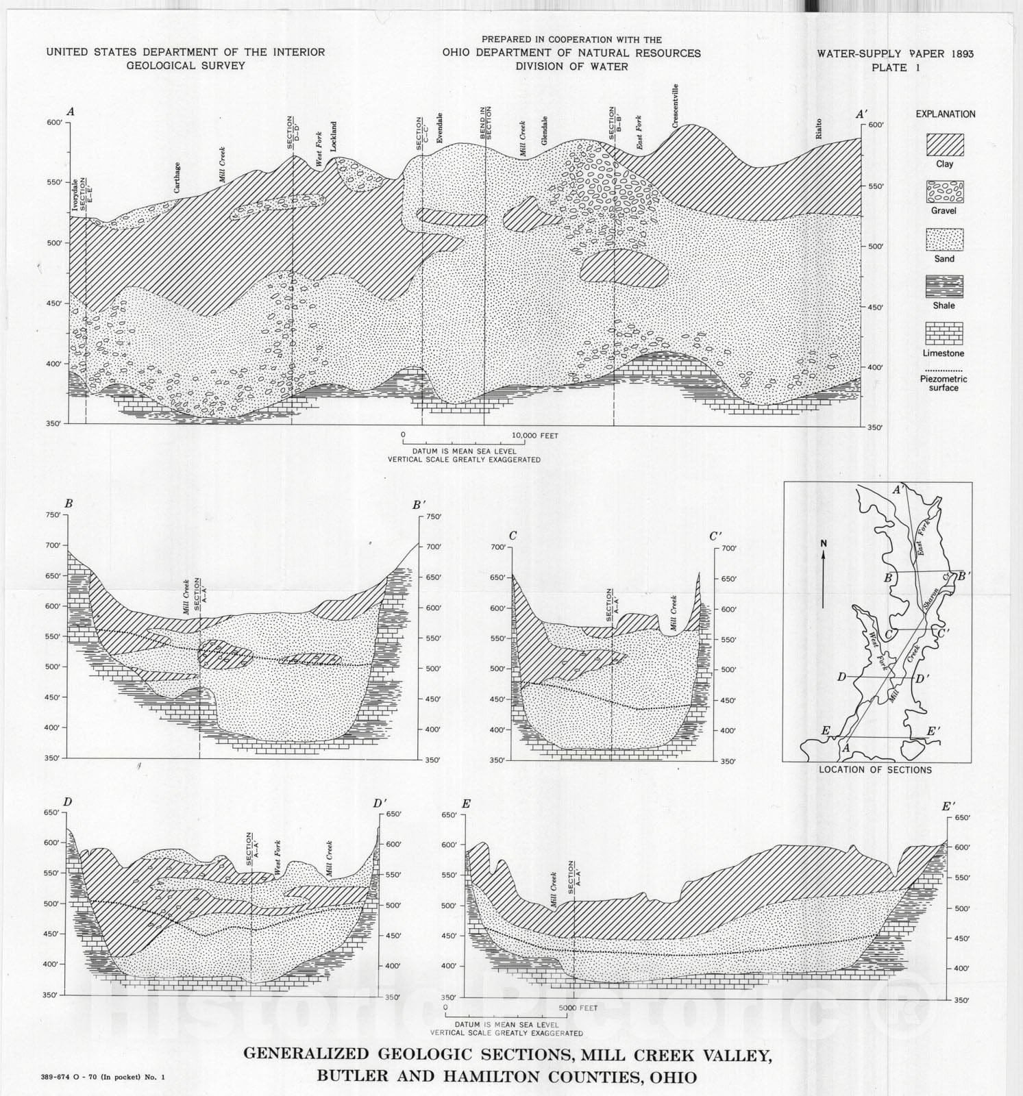 Map : Potential development and recharge of ground water in Mill Creek valley, Butler and Hamilton Counties, Ohio, based on analog model analysis, 1970 Cartography Wall Art :