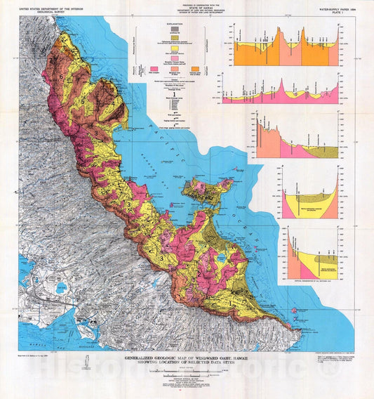 Map : Water resources of windward Oahu, Hawaii, 1969 Cartography Wall Art :