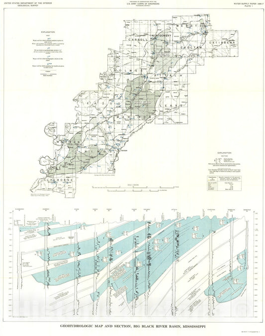 Map : Water resources of the Big Black River basin, Mississippi, 1971 Cartography Wall Art :