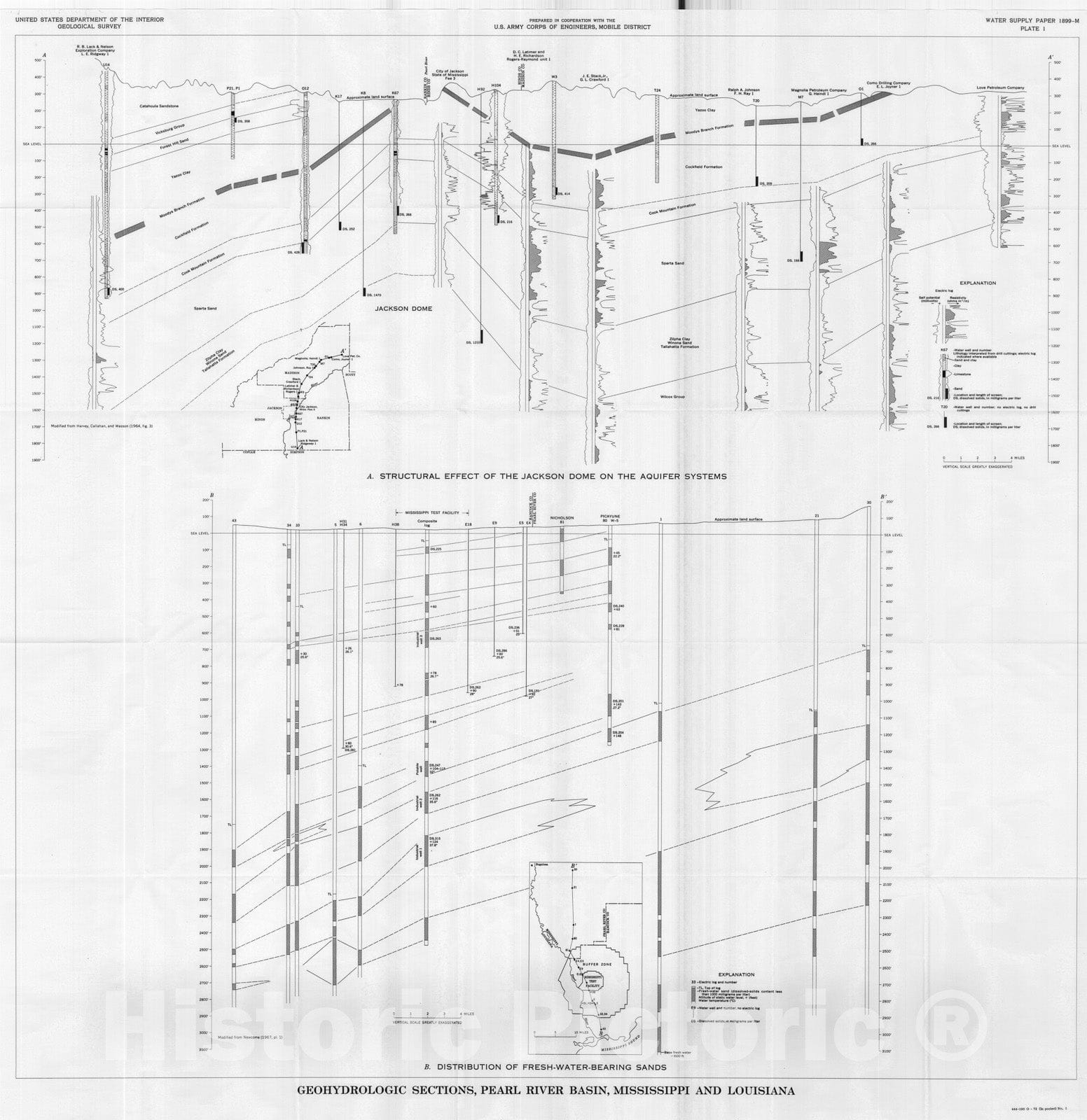Map : Geohydrologic summary of the Pearl River basin, Mississippi and Louisiana, 1972 Cartography Wall Art :